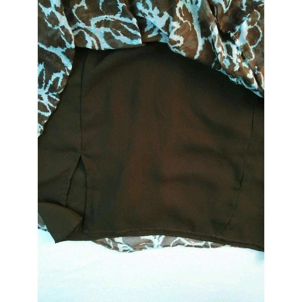 Worthington Womens Skirt Size 14 Flare Pleated Brown Teal Sheer Attached Slip